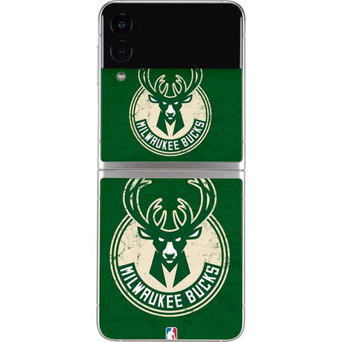 NBA Milwaukee Bucks Green Distressed Galaxy Z Flip4 5G Skin